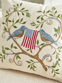 LCUHPCL 1pc 3D Embroidered National Flag & Bird Decorative Pillow Cover, Home Decor For Living Room Sofa, Suitable For Spring/Summer Independence Day - Multicolor - View 6