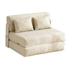 Sofá cama plegable convertible 4 en 1 – Sofá futón moderno con cojín y colchón plegable – Diseño ahorrador de espacio, ideal para sala de estar pequeña, dormitorio, habitación de invitados, apartamento, oficina en casa, color gris oscuro - Beis - Ver 4