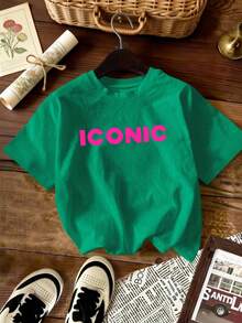 Vacation Casual Letter Print Short Sleeve T-Shirt Summer - Dark Green - View 7