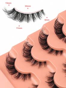 NAIJEMA 5 Pairs Fluffy Faux Mink Eyelashes, Thin, Thick, Curly, 3D Natural, Cat Eye, Fox Eye, Dramatic Styles, Reusable Eyelashes, Suitable For Party And Daily Wear - Black - View 2
