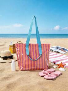1 chiếc túi tote đi biển bằng PVC trong suốt kẻ sọc, túi đeo vai cỡ lớn dành cho nữ, túi mua sắm nhẹ có thể tái sử dụng, vật dụng cần thiết cho mùa hè đi biển, bơi lội, du lịch, dã ngoại và sử dụng hàng ngày. - Nhiều màu - Xem 6