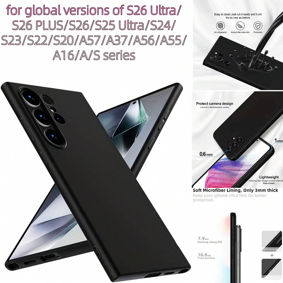 黑色哑光软壳手机壳,兼容三星Galaxy S26/S26 Ultra/26 Plus/S23/S24/S25 Ultra/A37/A57/A55/A35/A25/A15/A05/A56/A36/A26/A16/A06/S/A系列,超薄亲肤防震全包保护壳,防指纹哑光表面,保护摄像头镜头,简约商务风格,精准开孔,男女通用,高品质TPU软壳,日常防刮耐磨,黑色低调优雅 - 黑色 - 查看 1