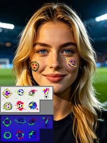 7pcs Fluorescent Football Graffiti Themed Temporary Tattoo Stickers, Fluorescent Crafted Tattoo Stickers, Football Fan Cheering Personalized Patterns, Unisex GOAL Temporary Tattoos, Cartoon Football Element Stickers, Sports Party Decor - Multicolor - View 10