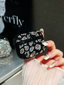 1pc Black Rhinestone Leopard Print Bluetooth Earphone Protective Case For AirPods - Black - View 3