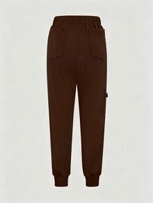 cimmuovere High-Waisted Slim-Fit Workwear - Multi-Pocket Design - Slim Breathable Pants - Side Zipper Pockets - Elastic Hem - Brown - View 2
