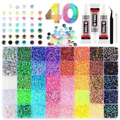 40 Colors Resin Rhinestones, For Making Sparkling 3mm/4mm/5mm Flat Back Gems, Use With Tweezers, Suitable For DIY Clothing, Shoes, Shiny Accessories, Diamond Art Supplies, Glitter Decorations, Handicrafts, Cups, Diamond Painting Decorations