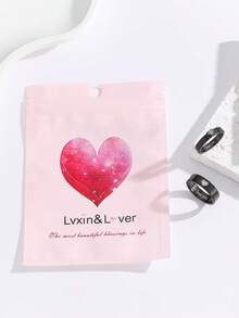 ATLVXJL 2pcs/Set Glow-In-The-Dark Couple Friendship Family Rings With Single Heart And "I Love You" Letter, Casual Jewelry Rings For Daily Wear And Holiday Gift - Black - View 4