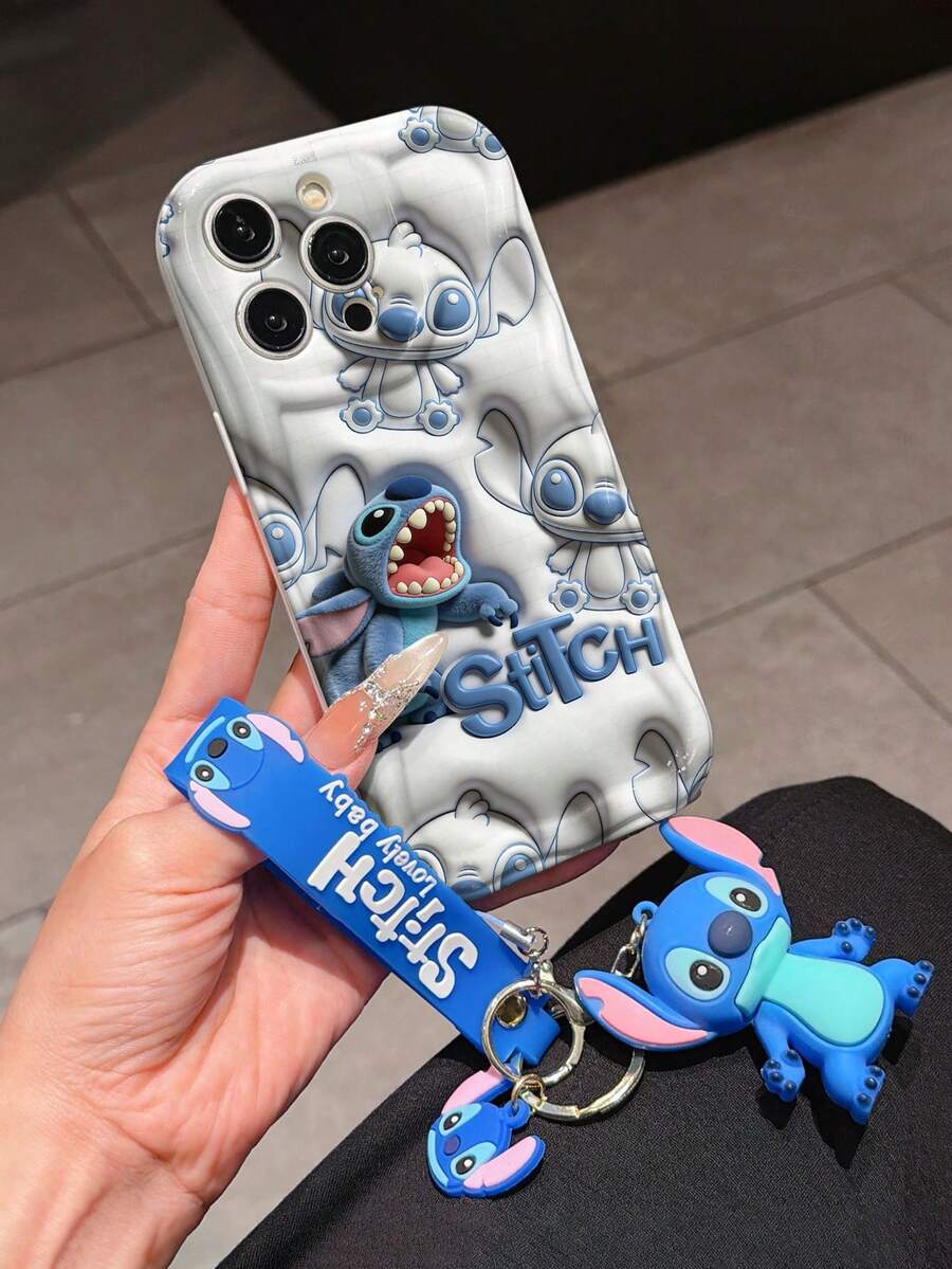 This Disney Stitch Lanyard Phone Case Is Fully Covered In TPU Material. It's Shockproof, Lightweight, And Compatible With IPhone17/16/11/13/15/15 Plus/15 Pro/15 Pro Max/12/14 Pro Max/11 Pro Max/12 Pro/12 Pro Max/13. This Phone Case Makes A Popular Birthday Gift Or Business Gift; It's Durable, Stain- And Fingerprint-Resistant, And Suitable For Both Men And Women. The Set Also Includes A Mickey Mouse Phone Case And A Stitch Plush Bracelet. It's A Perfect Gift For Friends And Family. This Stylish Phone Case Is Fun, Lightweight, And Durable. IPhone17 Pro Max Phone Case, Angel Phone Case. - trắng - Xem 1