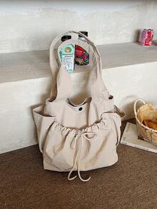 New Fashion Fabric Shoulder Bag, Large Capacity Tote Bag, Crossbody Bag For School And Commute - Khaki - View 5