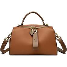 Umhängetaschen für Damen, Schultertaschen aus Kunstleder, Handtasche mit zwei Trageriemen, doppelt gerichteter Reißverschluss, mittelgroße Tasche mit Obergriff - Braun - Übersicht 2