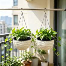 2pcs Vintage Rattan Honeycomb Pattern Hanging Flower Baskets, 2pcs Self-Adhesive Hanging Orchid Pots With Chain Hooks And Drainage Holes, Suitable For Home, Balcony, Yard, Garden Decor - Flowerpot - View 8