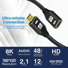 FYRVW 8K高清电视2.1延长线，支持8K@60Hz和4K@120Hz HDR视频，公对母延长线，适用于PS、Switch、RTX盒子、PC和笔记本电脑。 - 查看 3