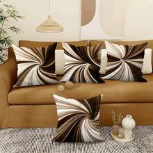 4pcs Modern Brown Abstract Swirl Minimalist Pattern Throw Pillow Covers, Sofa Chair Decor, Single-Sided Printed Cushion Covers, Home Decor, Pillow Inserts Not Included (Single-Sided Printed, Pillow Inserts Not Included) - A - View 3