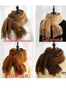 MilyModa Women's Faux Cashmere Scarf, Thin Winter Scarf, 150g-200g With Fringe - Caramelo Escuro - View 2
