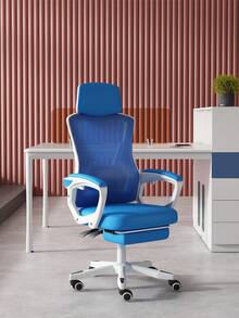 Ergonomic Office Chair With Adjustable Backrest And Footrest - Blue and White - View 4