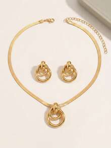 3pcs Fashionable Versatile Minimalist Strap Shaped Double-Layer Stud Earrings Set, European And American New Arrival - Yellow Gold - View 3