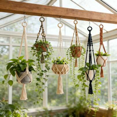 1pc Macrame Plant Hanger, Bohemian Style Indoor Hanging Planter Basket, Handwoven Art Decor Flower Pot Net - Excluding Potted Plants