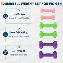 Juego de mancuernas hexagonales de neopreno con soporte – Pesas antideslizantes y que no ruedan – Pares de 3/5/8 lb – Para mujeres y principiantes – Núcleo de hierro fundido – Entrenamiento de fuerza en casa, aeróbicos, pilates, yoga - (Un par de pesas de 2, 3 y 5 libras) + caja exterior de plástico negro - Ver 3