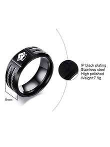 1pc Custom College Ring ,Black Stainless Steel Wire Ring, Class Of 2024 Graduation Ring Badge Family Crests Personalized Gift,Gift For Classmates, Unisex Style, Perfect For Graduation Season. - Black - View 5