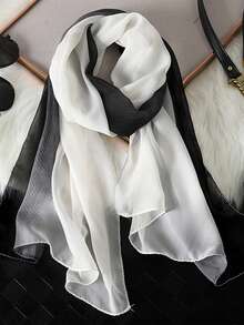 1pc Women's Minimalist Classic Lightweight Ombre Chiffon Scarf, Skin-Friendly And Comfortable, Sun-Protective Shawl, Suitable For Daily Wear, Can Be Used As Headband, Hair Tie, Ideal Choice To Enhance Your Overall Look.,Travel Essential,Holiday - Black and White - View 3