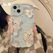 2pcs/Set (Cute Teddy Bear Print Phone Case + Handmade Bow Bracelet) Shockproof And Durable Phone Case For Galaxy, Honor X, HW, C53 C55, Comfortable Grip For Daily Use, X7B 4G - Milk Yolk Shell - View 4
