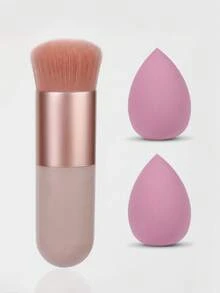 3件套 - 专业粉底刷 + 2个化妆海绵扁平膏状化妆刷 - 彩色 - 查看 9