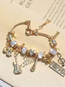 1pc Music Festival Charm Bracelet, TS Friendship Bracelet, Music Festival Concert Cheering Wristband, Fashion Simple Guitar & Drum Band Bracelet - 銀色 - 查看 7