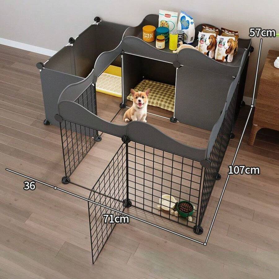 小型犬家庭室内单室单卫宠物围栏狗舍带厕所区防逃脱狗笼 - 彩色 - 查看 1
