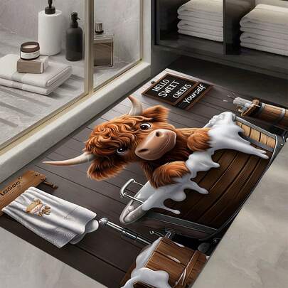 Non-Slip Bathroom Mat With Cute Highland Cow In Bathtub Design - Ultra Absorbent Quick Dry Shower Mat, Soft And Dry Bath Mat, Multifunctional Door Mat That Can Be Used As A Bath Mat And Anti Slip Floor Mat. Highly Absorbent - Quick Drying Diatomaceous Earth, Insole. Soft And Comfortable, Anti Slip And Easy To Clean, Indoor And Outdoor Decoration, Is The First Line Of Defense For Home Aesthetics. Suitable For All Seasons, It Can Be Used As A Birthday, Home, Wedding, Souvenir, Daily Item, Anniversary, Independence Day, Thanksgiving, Graduation Season, Christmas, Halloween, Mother's Day, Father's Day, Wedding, New Year's Gift. Suitable For Shopping Centers, Gardens, Restaurants, Kitchens, Bathrooms, Showers, Laundry Rooms, Living Rooms, Bedrooms, Corridors, Balconies, Non Slip Mats,Wash Basin Mat, Offices, Cafes, Piano Rooms