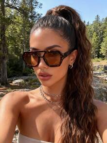 1pc Plastic Frame Fashion Women's Sunglasses, UV400 Protection, Casual Sun Protection Suitable For Beach Vacation And Daily Wear - Multicolor - View 9