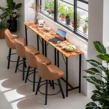 110cm Bar Table, Pub Breakfast Table With Metal Frame, Narrow Rectangular High Table Brown - Default - View 4