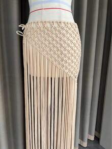 Beachapche Hand Crochet Tassel Skirts Women Fashion Side High Knitted  Beach Cover Ups - Quả cam - Xem 7