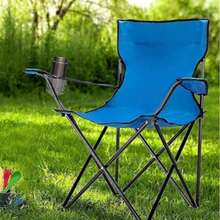 silla plegable para acampar o para jardín con posa brazos y porta vasos, con funda de agarradera, diferentes colores - Azul Marino - Ver 3