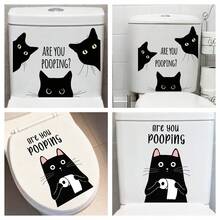1pc Cartoon Black Cat Peeping Self-Adhesive Sticker, Designed For Toilet Paper, Applicable To Bathroom Water Tank, Toilet Seat, Funny Animal Pattern, Home Decor, Easy To Install - Cartoon - View 1