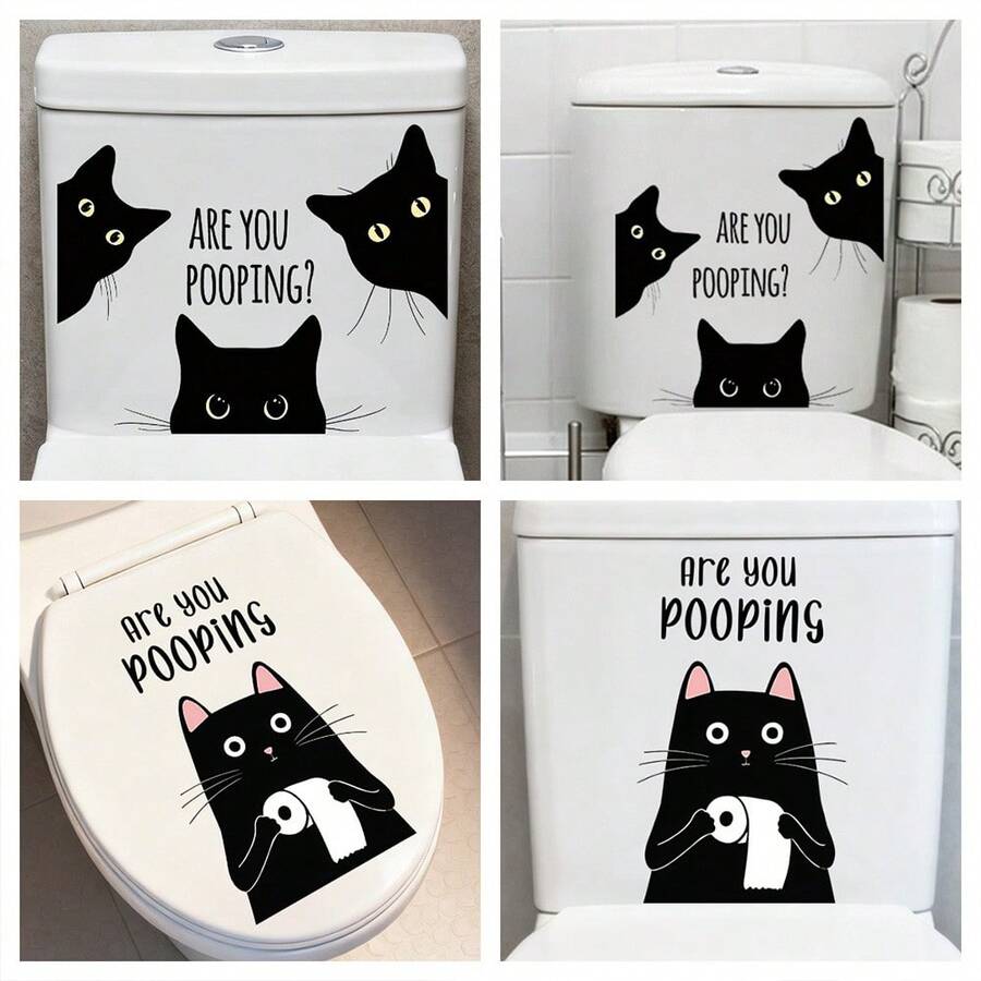 1pc Cartoon Black Cat Peeping Self-Adhesive Sticker, Designed For Toilet Paper, Applicable To Bathroom Water Tank, Toilet Seat, Funny Animal Pattern, Home Decor, Easy To Install - Cartoon - View 1