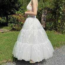 2-Layer Crystal Tulle + 1-Layer Lining White Long Pleated Skirt, Adjustable Fluffy Cloud Petticoat Without Steel Rings, Elegant Princess Style Midi Dress, Suitable For Summer, Lolita, Hanfu, Formal Occasions, Parties, Dates, Performances, Cosplay, Ideal For Valentine's Day, Mother's Day, Easter And Holiday Outfits,Beach,Wedding - Multicolor - View 8