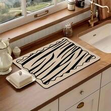 1 pieza Felpudo de cocina súper absorbente y de secado rápido con base antideslizante, apto para barra de café, mesa de comedor - Superficie de fácil limpieza y diseño de secado rápido, se adapta a cocinas modernas o tradicionales, accesorios de barra de café, decoración del hogar con estilo - Café con leche cebra - Ver 13