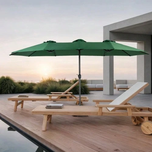 14.8 Ft Double Sided Outdoor Umbrella Rectangular Large With Crank (Dark Green)(No Base) - A - View 1