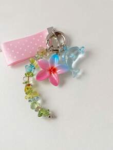 1 件沙滩度假风海豚波点茉莉花海洋主题花朵包包吊坠 - 彩色 - 查看 8