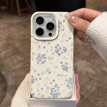 1pc TPU Material Delicate Blue & White Floral Pattern Phone Case Suitable Compatible With Iphone 17 Pro Max/17/16 Pro Max/15/13/12/11, S20 FE/A15/S24/A55, Note 11/Note 12/Note 13 Pro, Full Coverage Anti-Drop Soft Protective Phone Cover - White - View 3