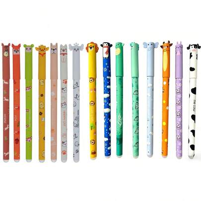 015125851-0002 8pcs Erasable Gel Pen, Using Heat-Sensitive Erasable Ink, Multiple Ink Colors, Pen Barrel Cartoon Animal Shape, 0.5mm Nib, Smooth Writing, Moisture-Proof And Not Easy To Fade, High Temperature Stability (Heat-Sensitive Type), Not Easy To Accidentally Erase, Comes With Eraser, School Supplies, Office Stationery, Suitable For Office Writing, Diary, Back-To-School Gift, Mother's Day Gift, Teacher Gift