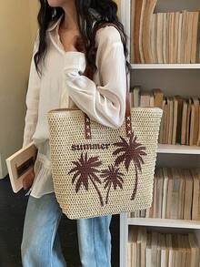 Túi đan rơm mới, thời trang tối giản, thanh lịch, đa năng, thoải mái, dễ thương, dung tích lớn, dùng để đi du lịch, túi đeo vai nhiều chức năng. - Nhiều màu - Xem 3