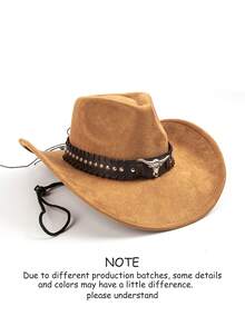 1pc Women's Faux Suede Felt Hat, Rivet Leather Belt Decoration Hat Band, Casual, Daily Wear - Top Hat 1 - View 6
