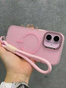 Luxury Matte Magnetic Wireless Charging Wristband Phone Case, Compatible With IPhone 17 Pro Max, 17 Pro, 17, 16, 15, 14, 13, 12 Pro Max, And 11, Cute Transl - Pink - View 2