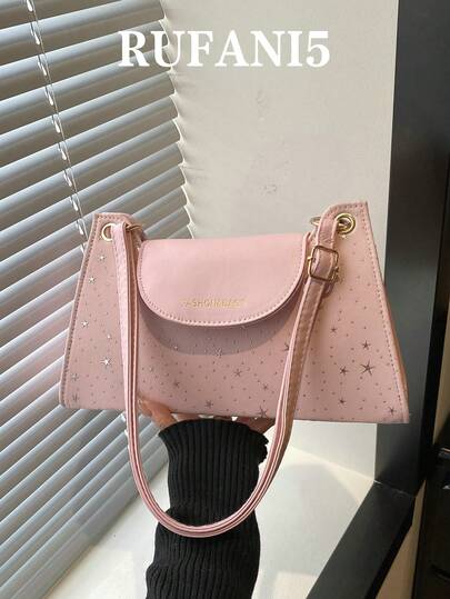 Fashionable New Star Pattern Flip Personalized Handbag, Classic And Versatile Practical Square Women's Shoulder Bag, Suitable For Shopping, Wallets, Shopping, Young Women, College Students, Newcomers, And White-Collar Workers. They Are Very Suitable For Offices, Universities, Work, Business, Commuting, Outdoor Activities, Travel, And Outings