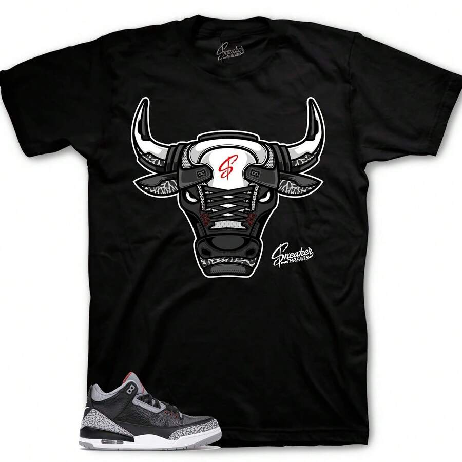 Matching Shirt With Retro 3 Black Cement Logo - War Bully Sneaker Tees - 款式 - 查看 1