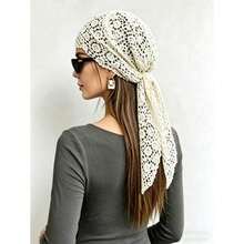 1pc Women's Floral Lace Scarf & Headscarf Set, Lightweight & Breathable, Suitable For Beach, Casual, Party And Formal Occasions Women Bandana Summer Outfits Beach Hair Band - trắng - Xem 11
