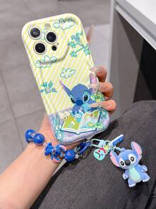 Disney Has Authorized, Phone Case - Chain Set, The Stitch Lilo & Stitch Phone Case Plus A Silicone 3D Or Fluffy Style Stitch Bracelet With Metallic Ring Removable Bracelet, Stitch And Angel Pattern, Compatible With Iphone 17/16/15/14/13/12/11/XS/XR/X Plus Pro Max, Wavy Design Phone Case For Girl, A Stylish Cartoon Summer Phone Case, The Perfect Gift Choice, Phone Protection, Durable Phone Cover, Great Gift For Friends And Family - 白色款式B - 查看 2