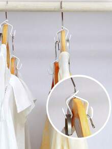 White Cascading Connector Hooks, Heavy Duty Linked Hangers, Space Saving Wardrobe Organizer Rack Extender Clips - White - View 5