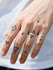 1pc Finger Tattoo Temporary Tattoo Small Y2K Geometric Semi-Permanent Waterproof Sweat-Resistant Lasts 1-2 Weeks Anti-Friction Non-Reflective Men Tattoo Stickers Suitable For Arm, Chest, Leg, Abdomen, Waist, Finger, Neck, Spine Modernist Body Art - Black - View 3
